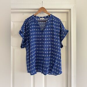 Grand & Greene Blouse, Blue,  Anchors, Size XL